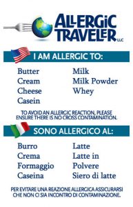 Allergic Traveler Dietary Allergen cards for dining out